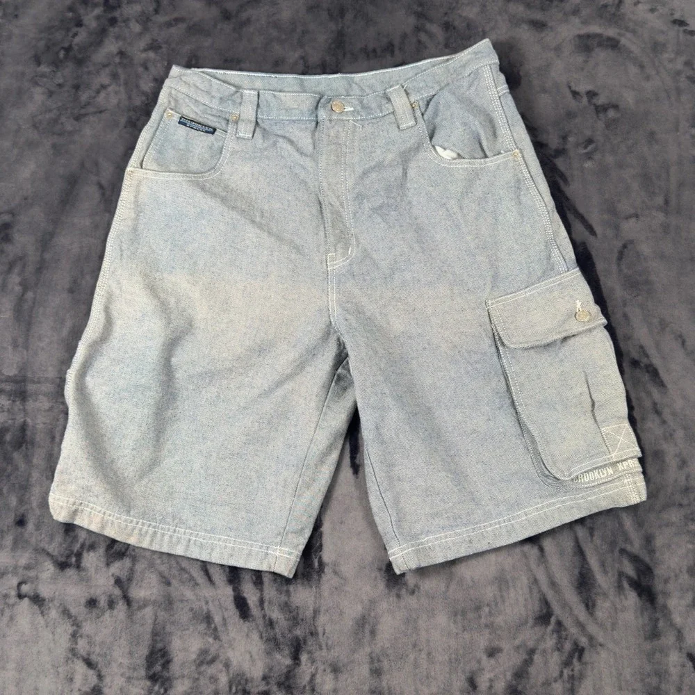 Brooklyn Xpress Denim Cargo Shorts Mens 36 Blue Y2K Baggy JNCO Type